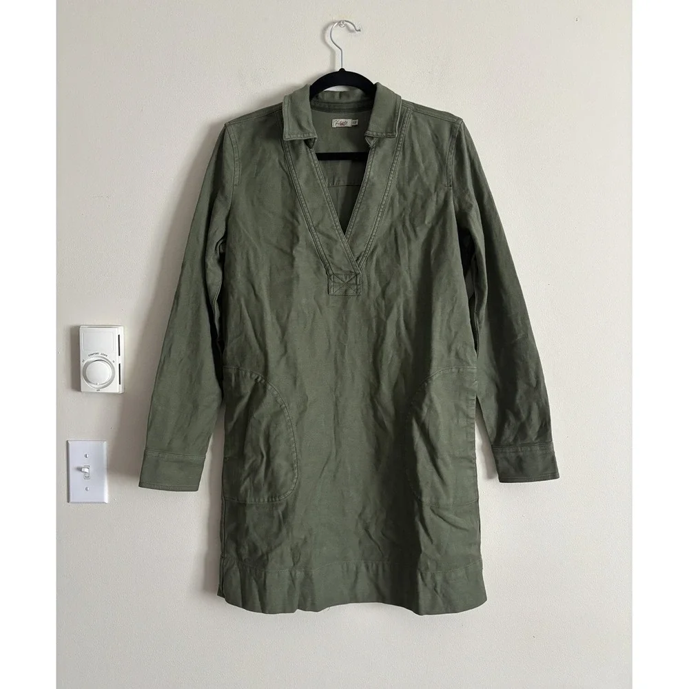 Faherty Stretch Surplus Dress Olive Green Small V Neck Boho‎ Coastal Beach